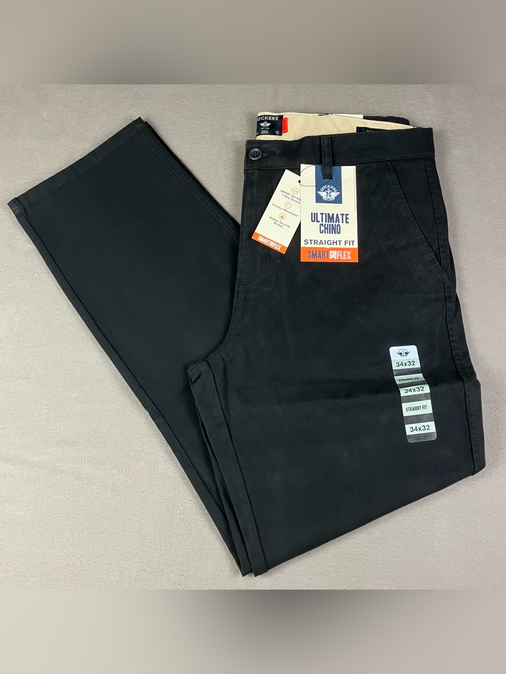 Dockers Men’s Size 34x32 Ultimate Chino Straight Fit Pants 360 Flex Black NWT! N